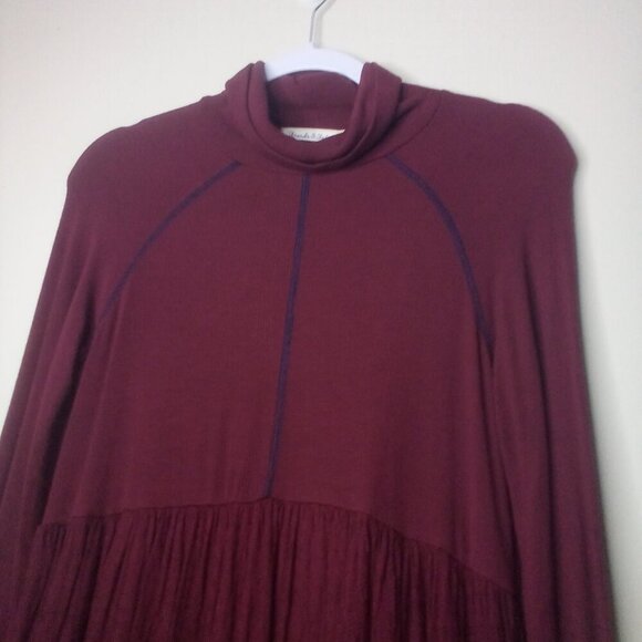 Threads & States Dress S Women Long Sleeve Turtle Neck Textured Red Maroon - Picture 7 of 16